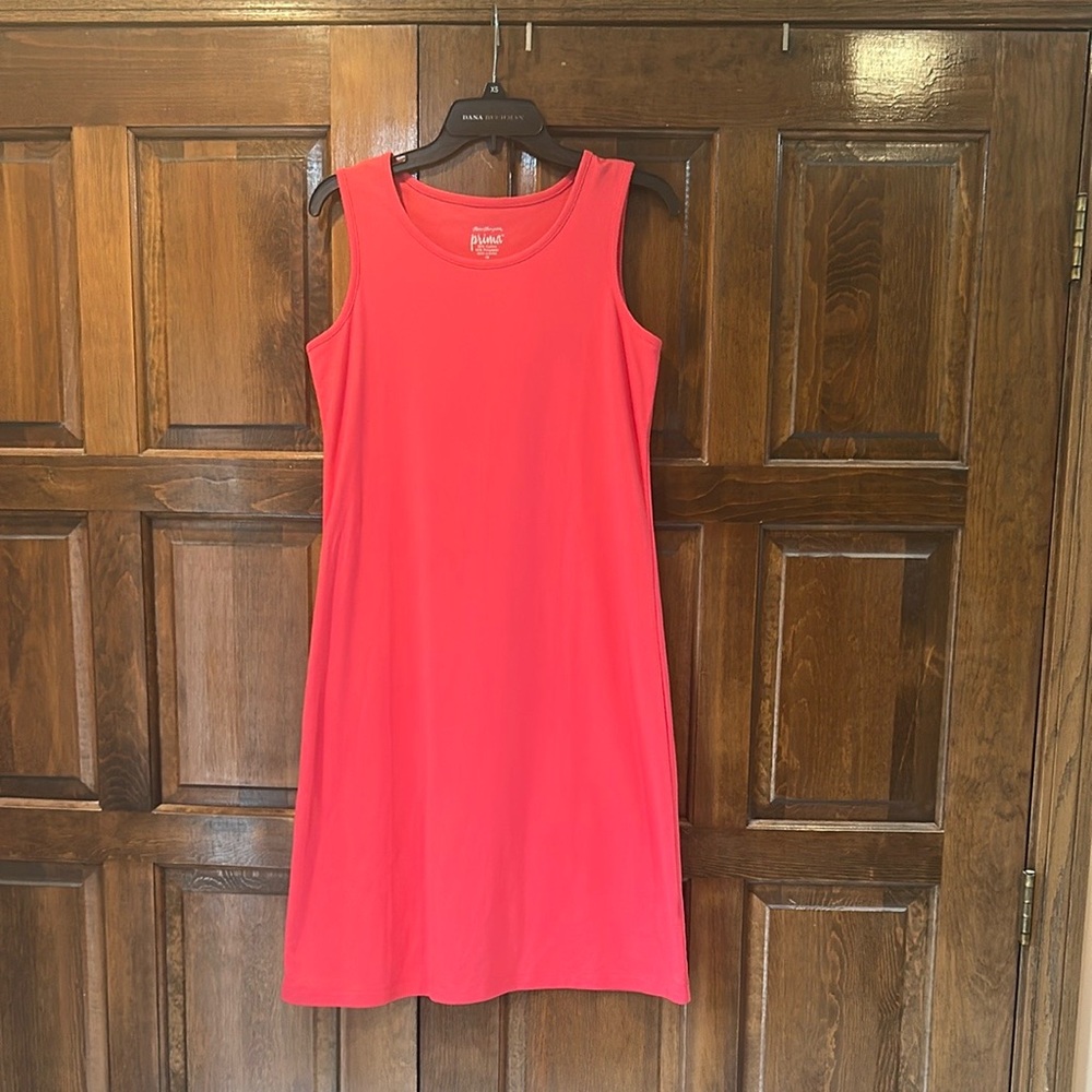 Norm Thompson Prima Pink Cotton Knit Sleeveless Dress Midi Size PS Petite - Picture 4 of 7